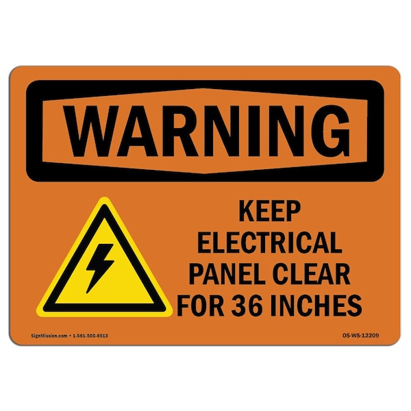 Safety Sign, OSHA WARNING, 3.5" Height, 5" Width, Keep Electrical Panel Clear, Landscape, 10PK